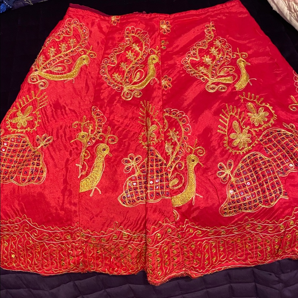 Vibrant Pink and Gold Embroidered, sequined Skirt